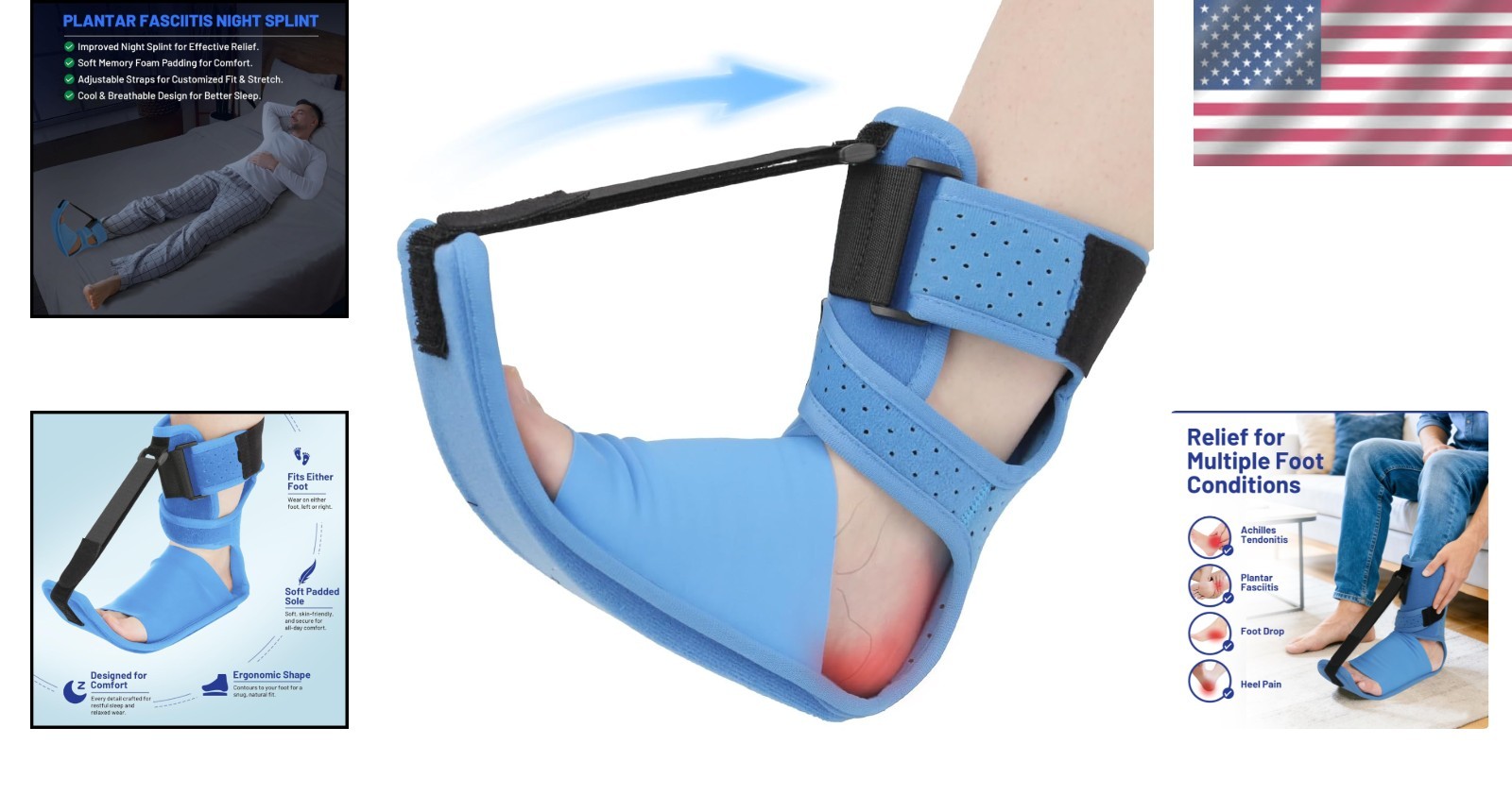 Dorsiflexion Splint for Achilles Tendonitis & Heel Spurs – Night Use, Large Blue