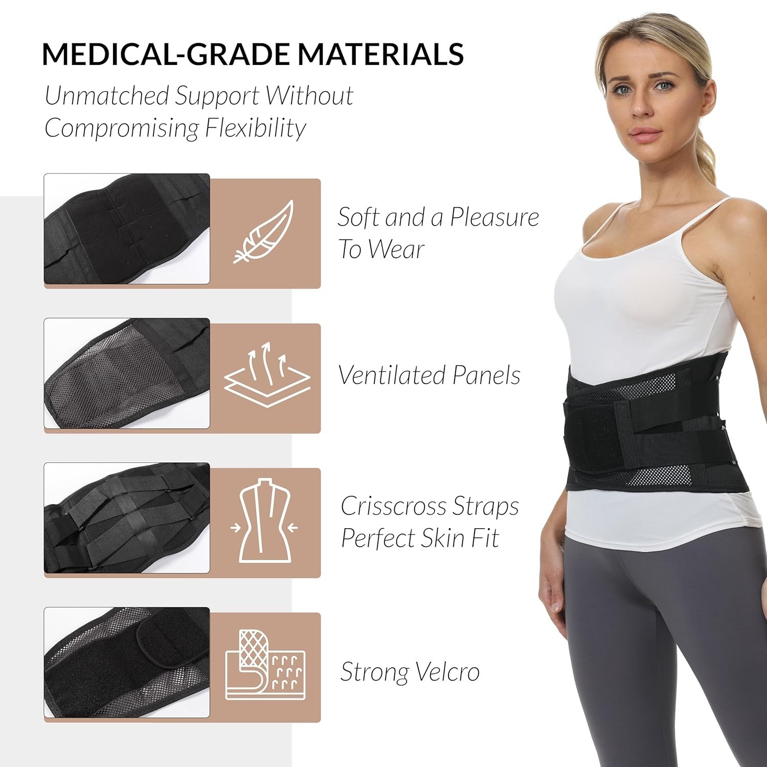 Unisex Adjustable Lumbar Brace – Black Back Support Belt for Pain Relief, Size L