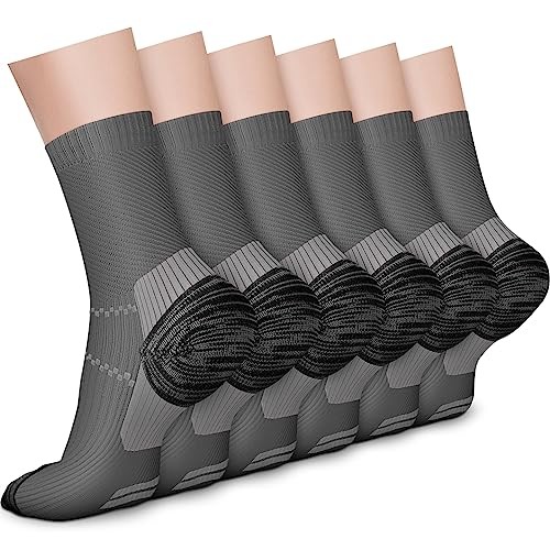 6 Pairs Crew Compression Socks for Women & Men Small-Medium 06 Dark Grey/Black