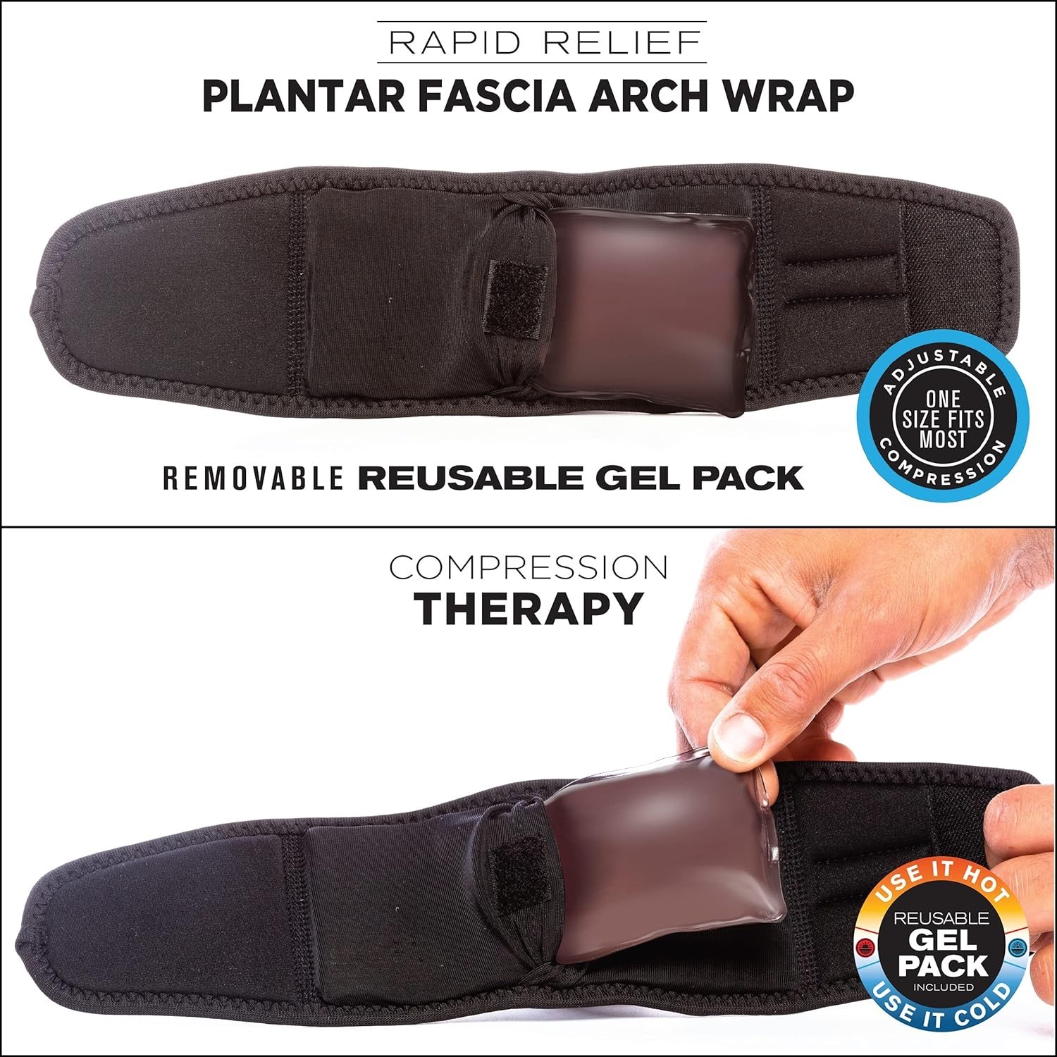Hot/Cold Therapy Foot Wrap for Plantar Fasciitis, Adjustable & Comfortable