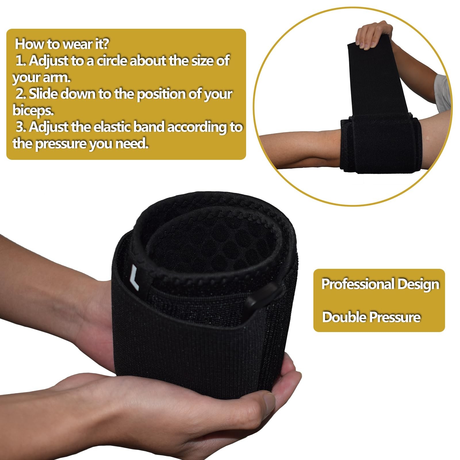YAVOUN Bicep Tendonitis Brace Circumference 11″-16.5″, Black