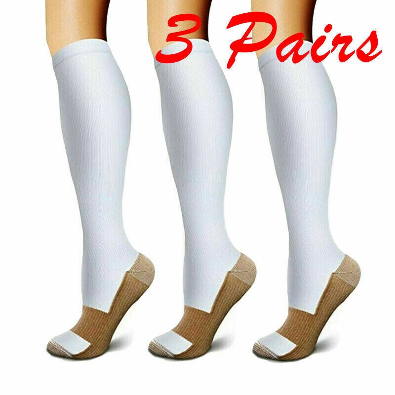 3Pair Copper Compression Socks 15-20mmHg Fit Support Men Women Workout Stockings