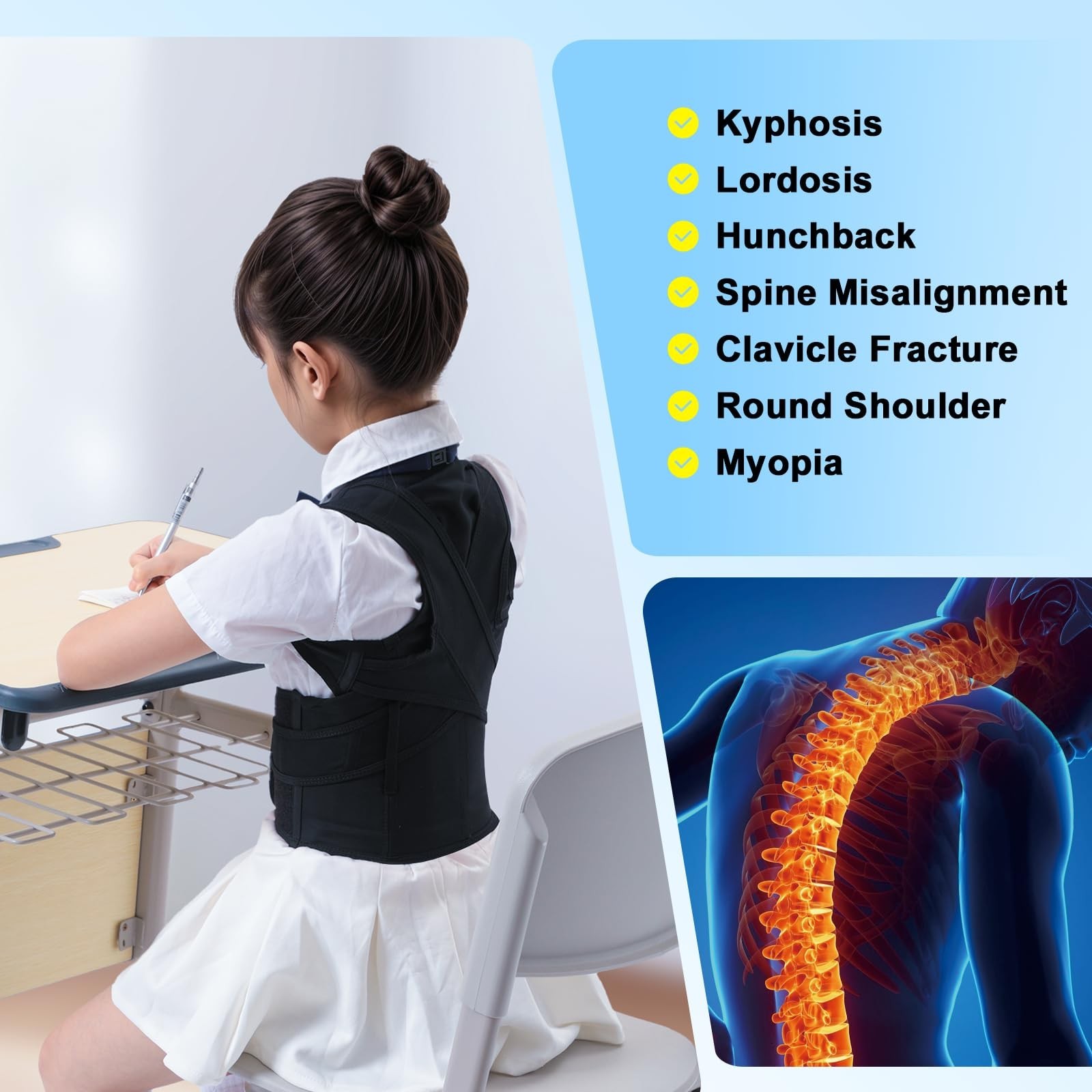 babaka Back Brace Posture Corrector for Kids, Adjustable Full Back Support, f…