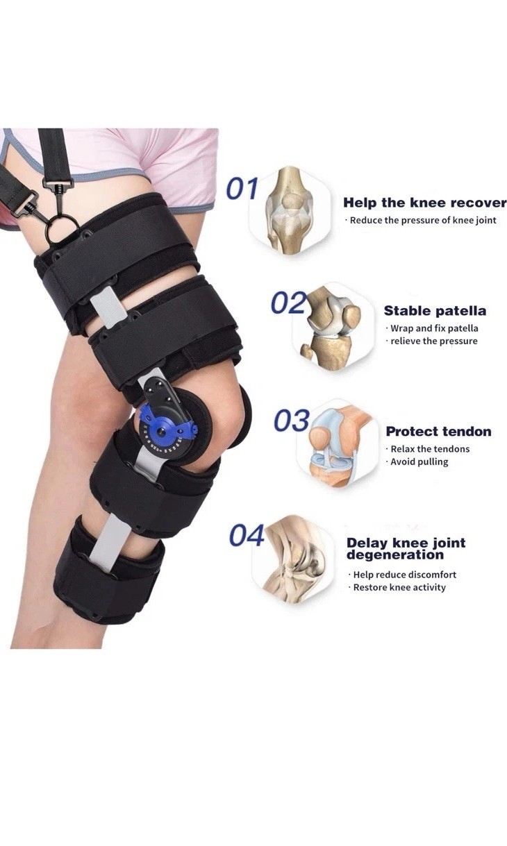 Adjustable Hinged ROM Knee Brace with Stabilizers for Post-Op Support