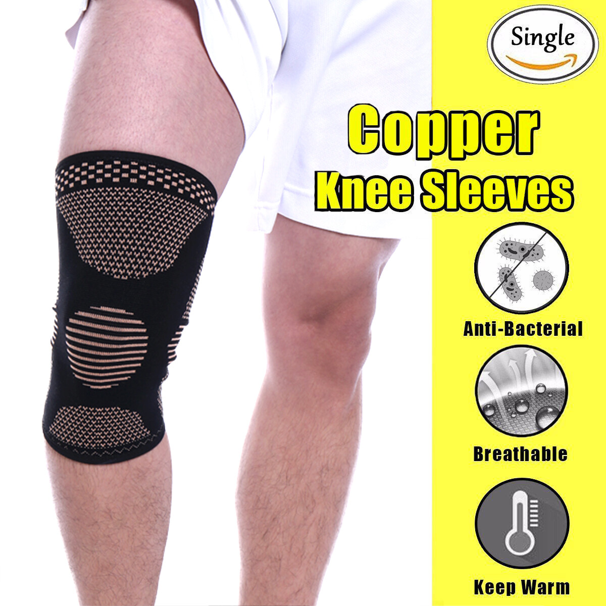 2 PCS Knee Sleeve Compression Brace Copper Support Sports Joint Pain Arthritis