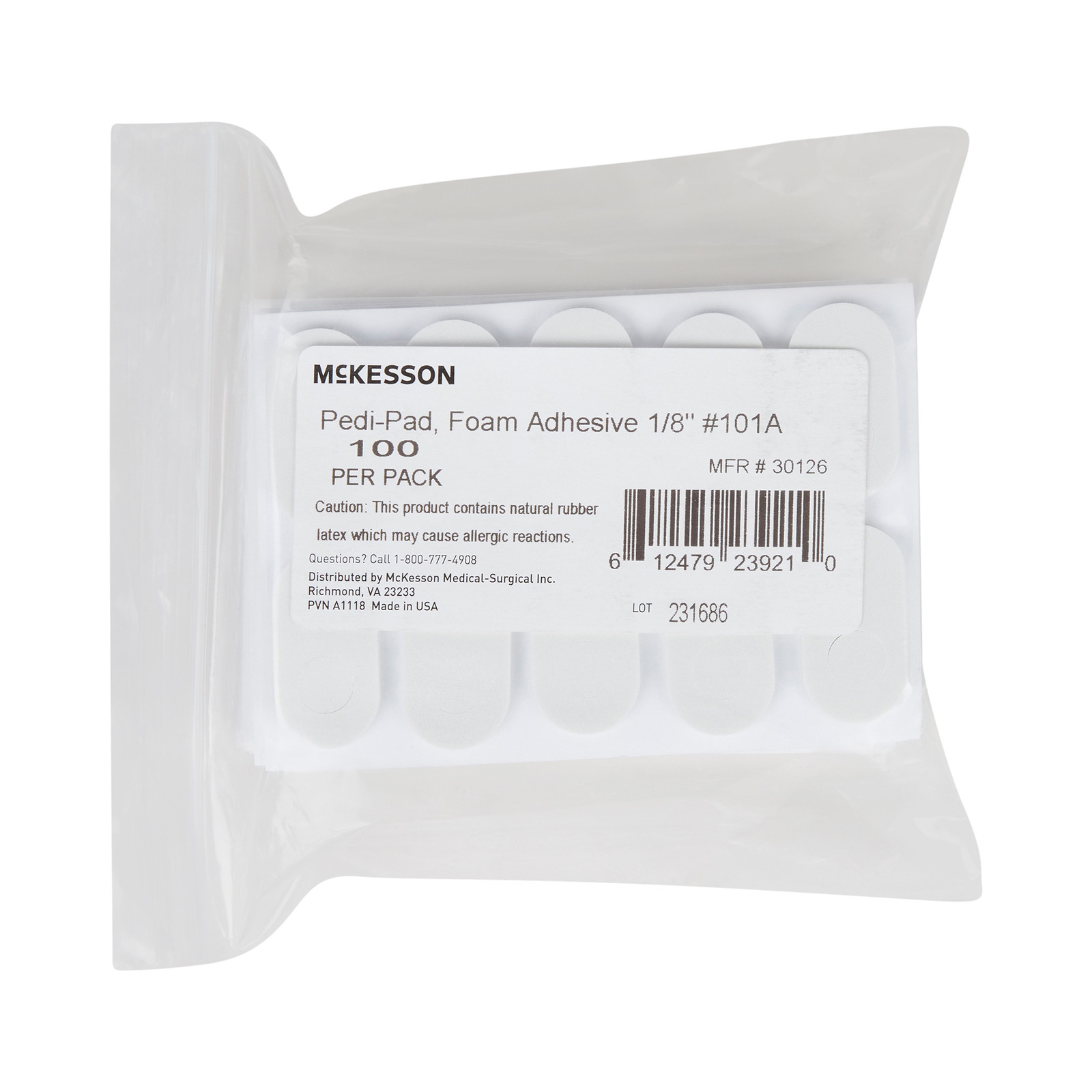 McKesson White Protective Pad Size 101-A Adhesive for the Foot 100 Ct