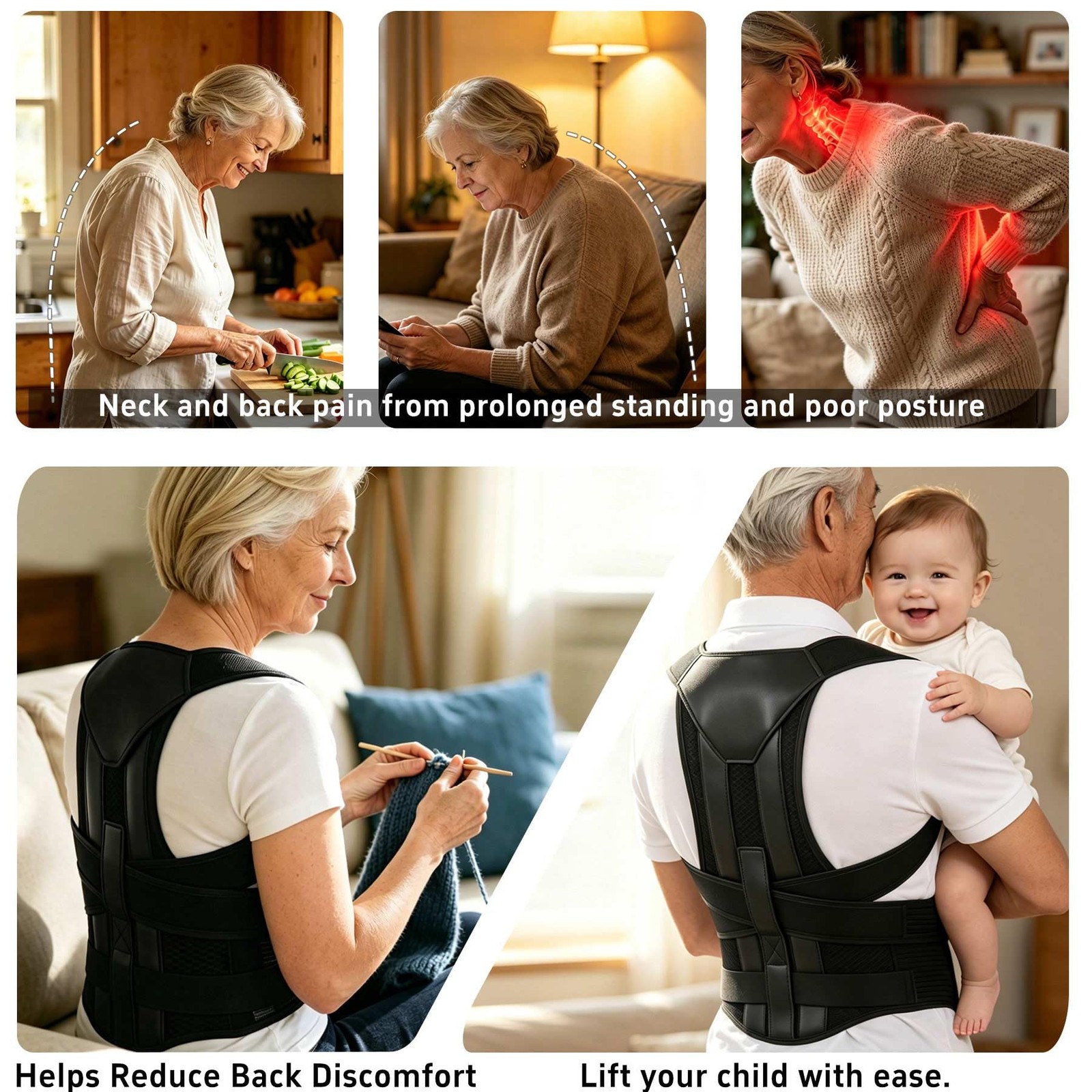 QFE Posture Corrector Back Brace for Men and Women Upper Large, Black