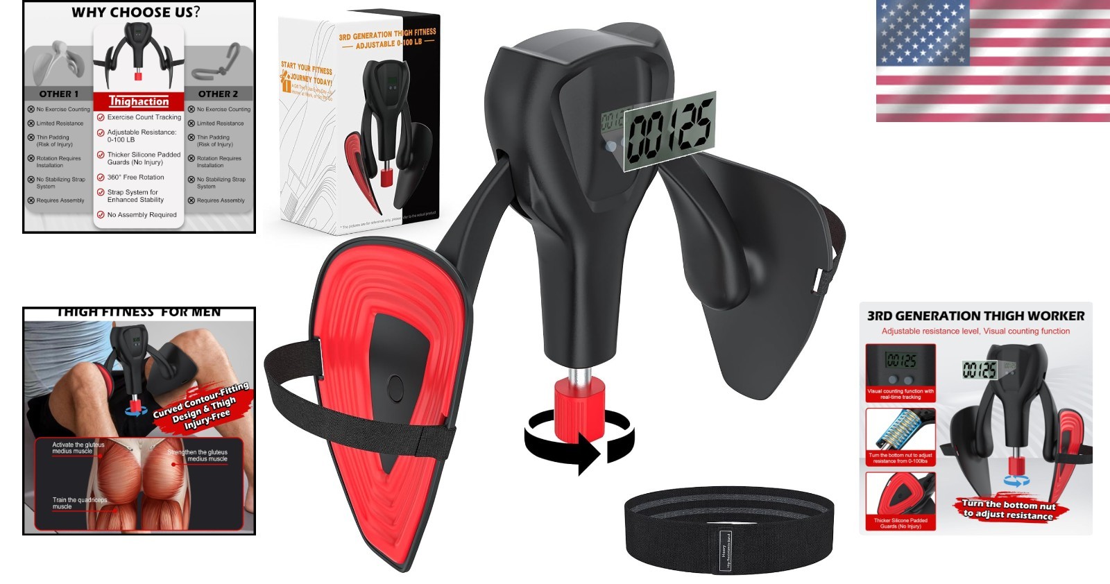 3rd Gen Thigh Exerciser 100 lbs Resistance Bands/`