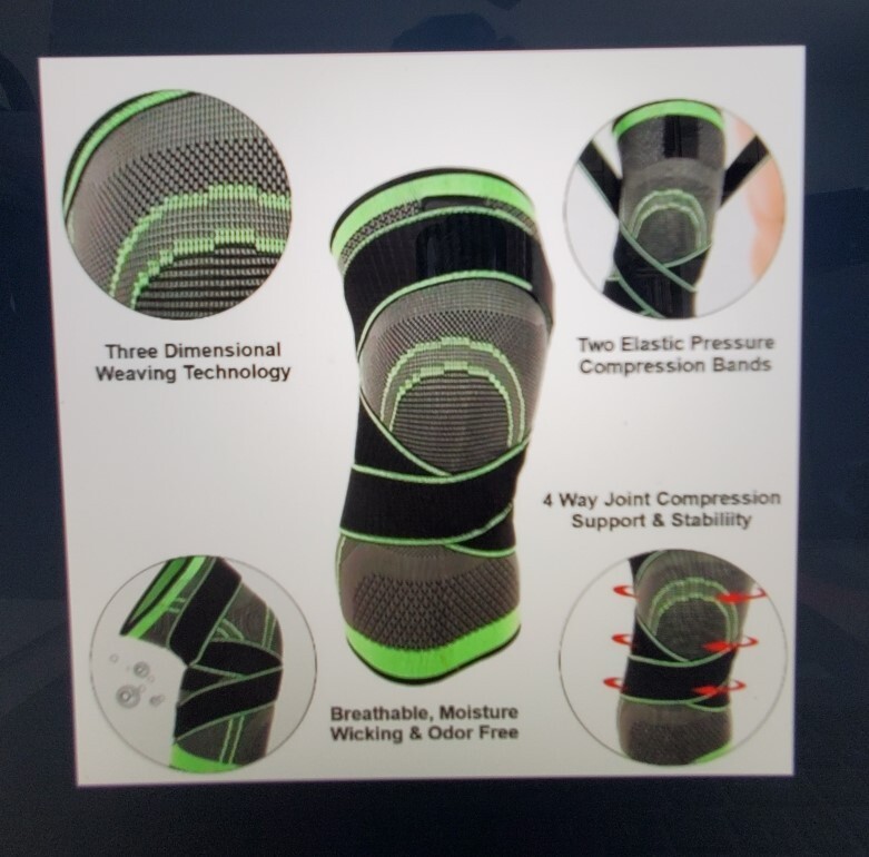 KNEE BRACE-COMPRESSION SLEEVE WITH PATELLA STABILIZER STRAPS, GREEN/ SIZE MEDIUM