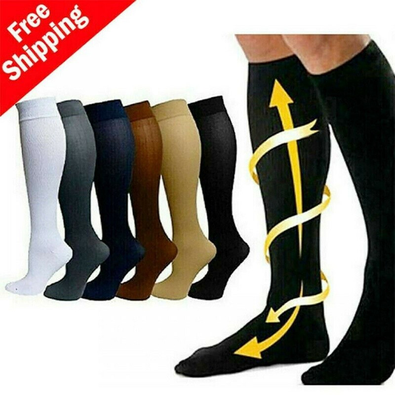 3/6 Pairs Copper-Compression Socks 15-20mmHg Graduated Support Mens Womens S-XXL