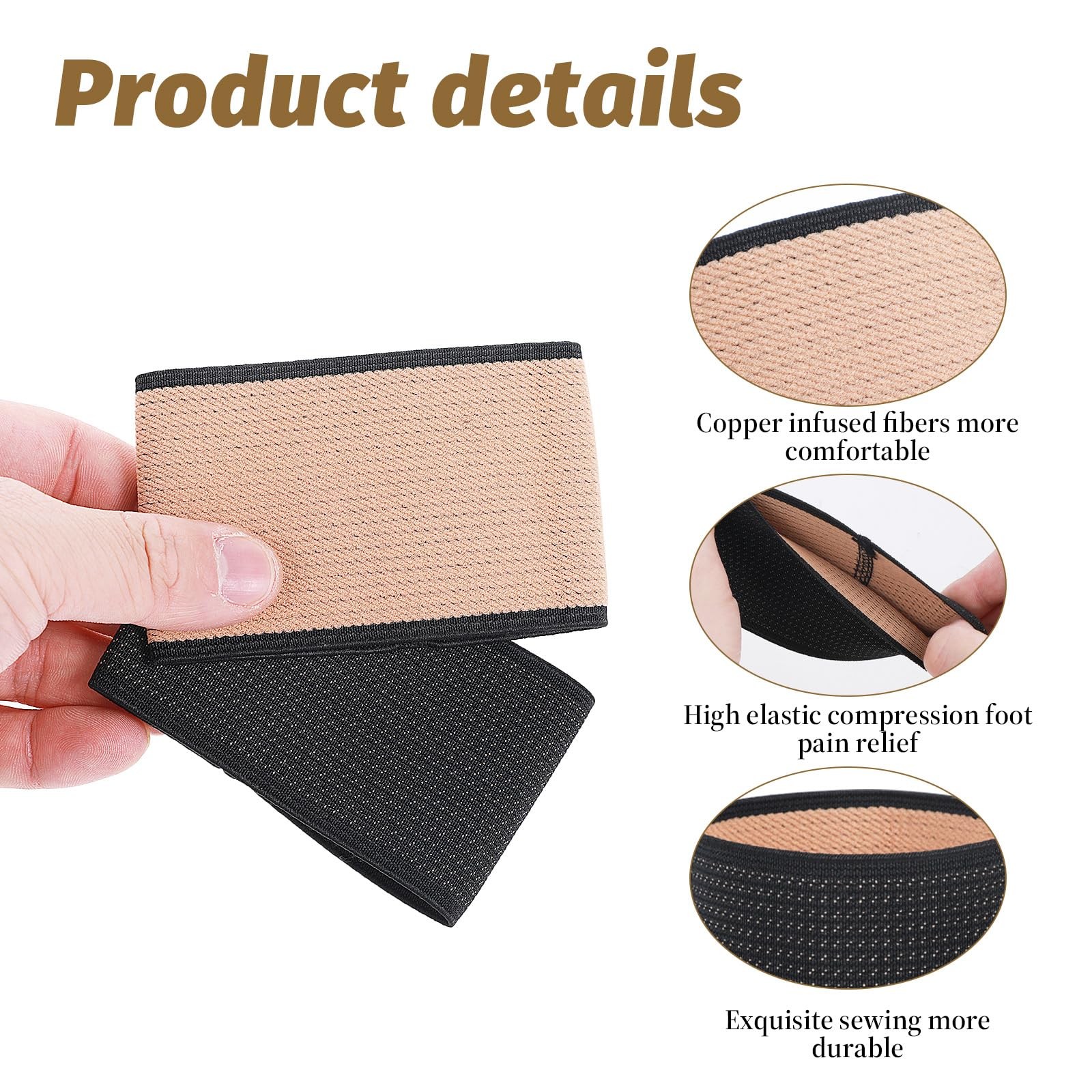 2 Pairs Arch Sleeves, Elastic Foot Compression Sleeve Flat Arches Bands Coppe…
