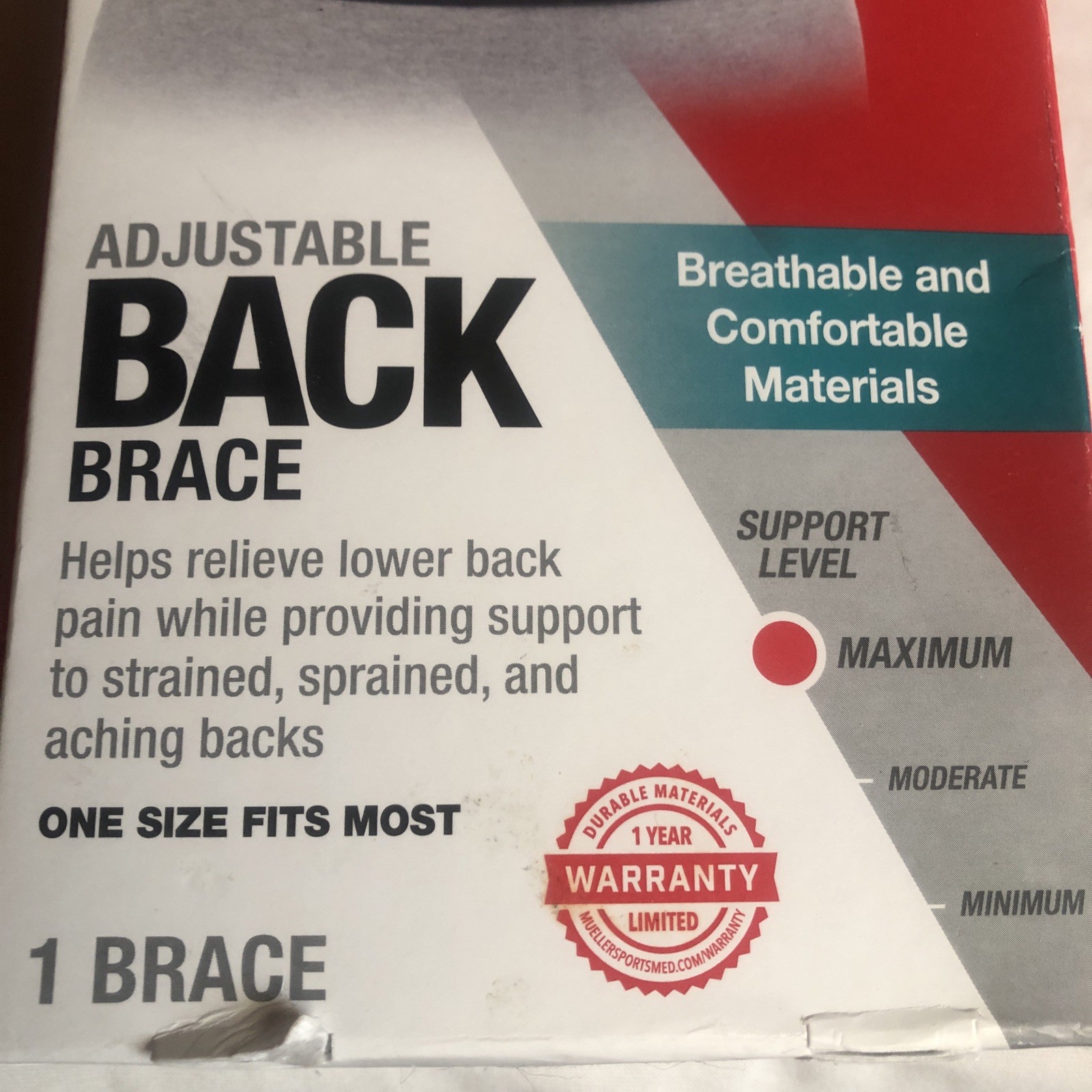 Mueller Adjustable Back Brace Support Belt – One Size Fits Most – Open Box New