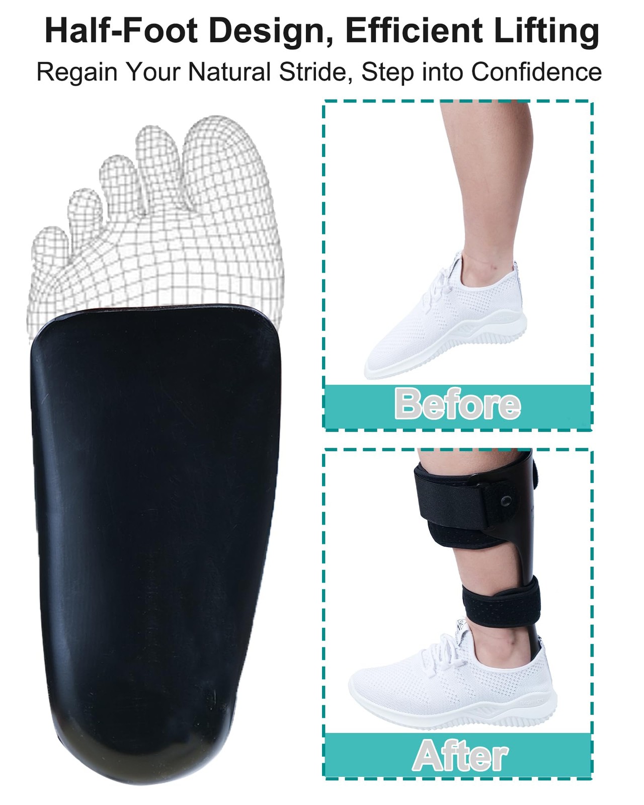 DouHeal AFO Foot Drop Brace, Innovative Half-Foot Design, Medium