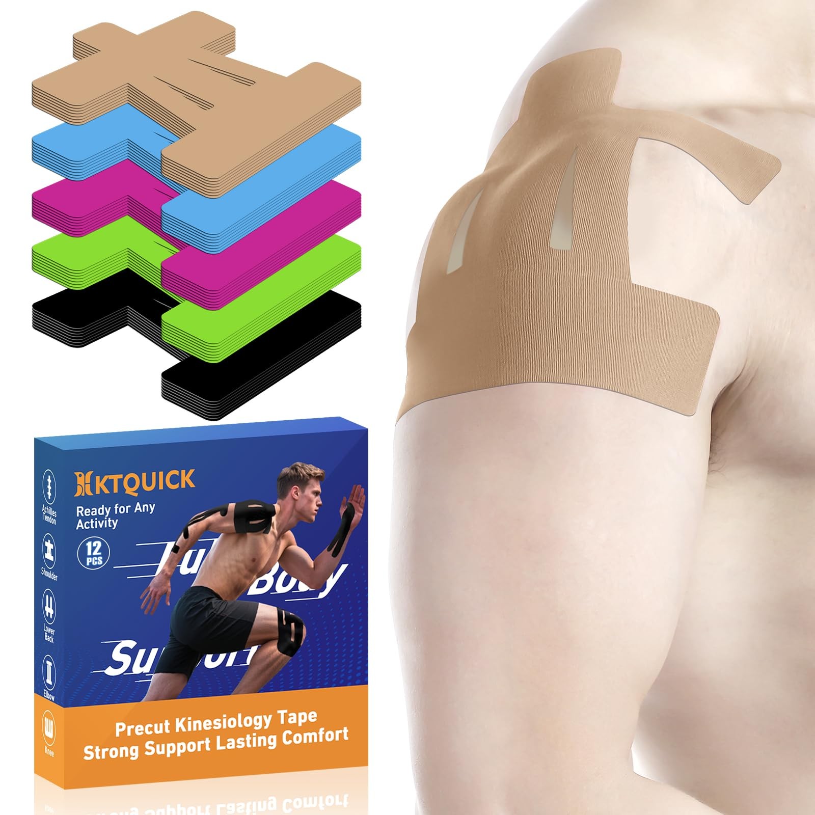 Kinesiology Tape for Shoulder Precut, 12 PCS Shoulder Tape for Pain Relief,