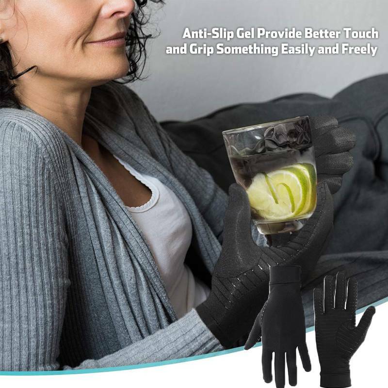 Copper Compression Gloves Therapy Circulation Pain Full Finger Arthritis IA