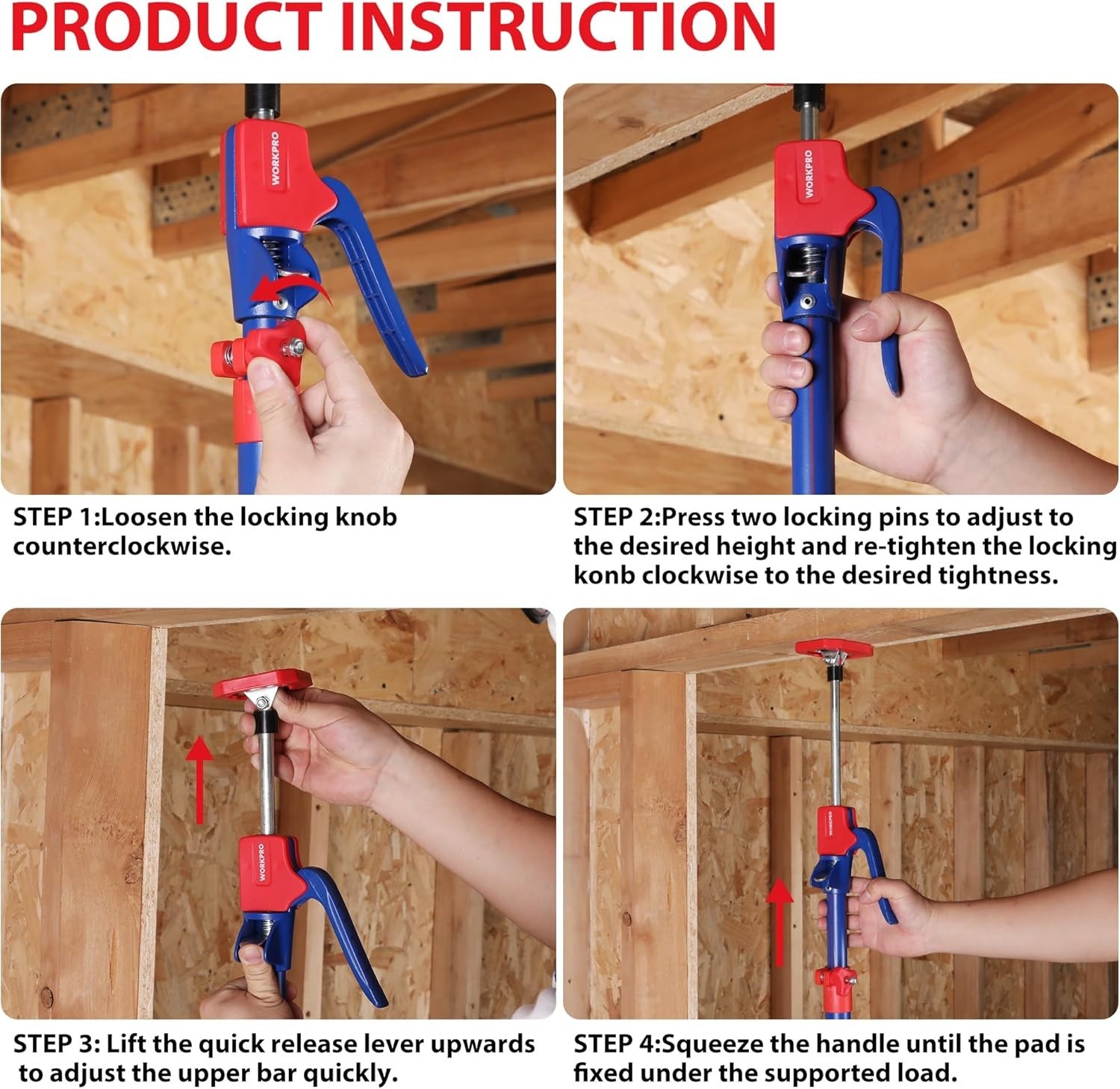 Support Pole Telescopic Adjustable Support Rod Cabinet Drywall Cargo 4 Pack