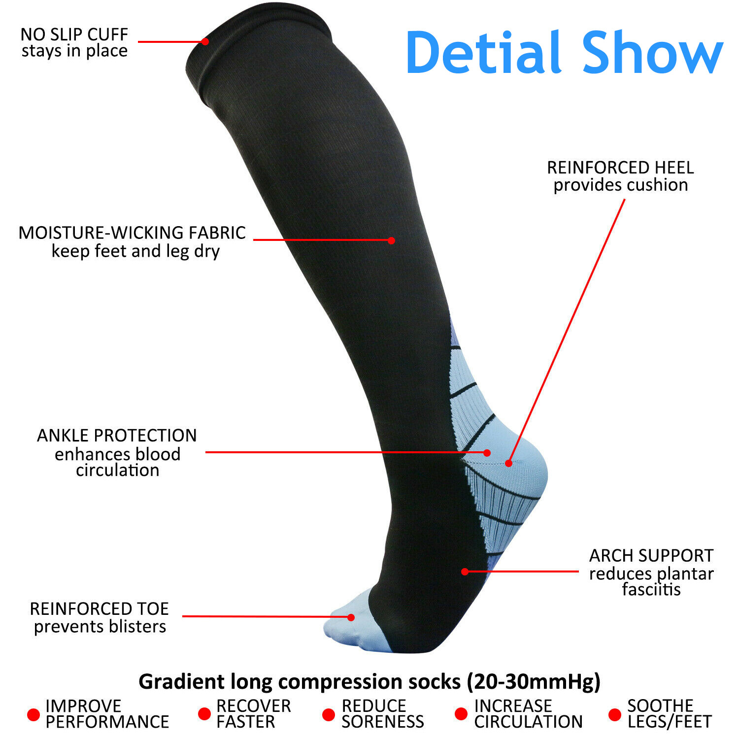 Compression Socks Ankle Support Sports Running Anti Fatigue Varicose Stocking
