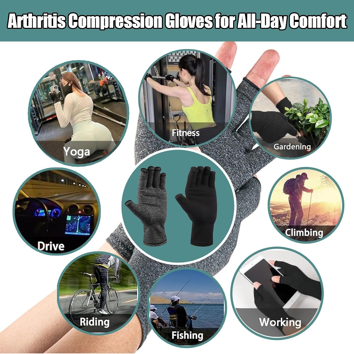 Arthritis Compression Gloves Fingerless Hand Pain Relief & Carpal Tunnel Support
