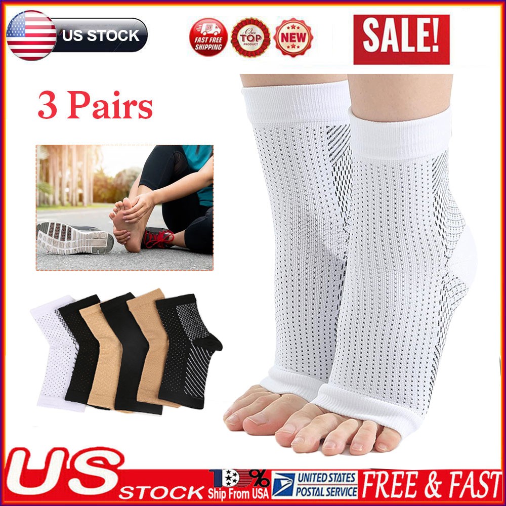 3Pairs Compression Toeless Socks Ankle Brace Support Fasciitis Pain Foot Relief