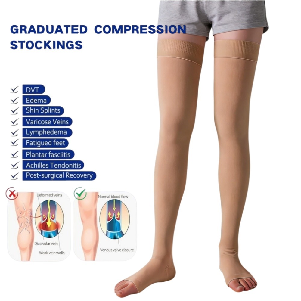 Medical Compression Stockings Support Varicose Veins Thigh High Open Toe Unisex