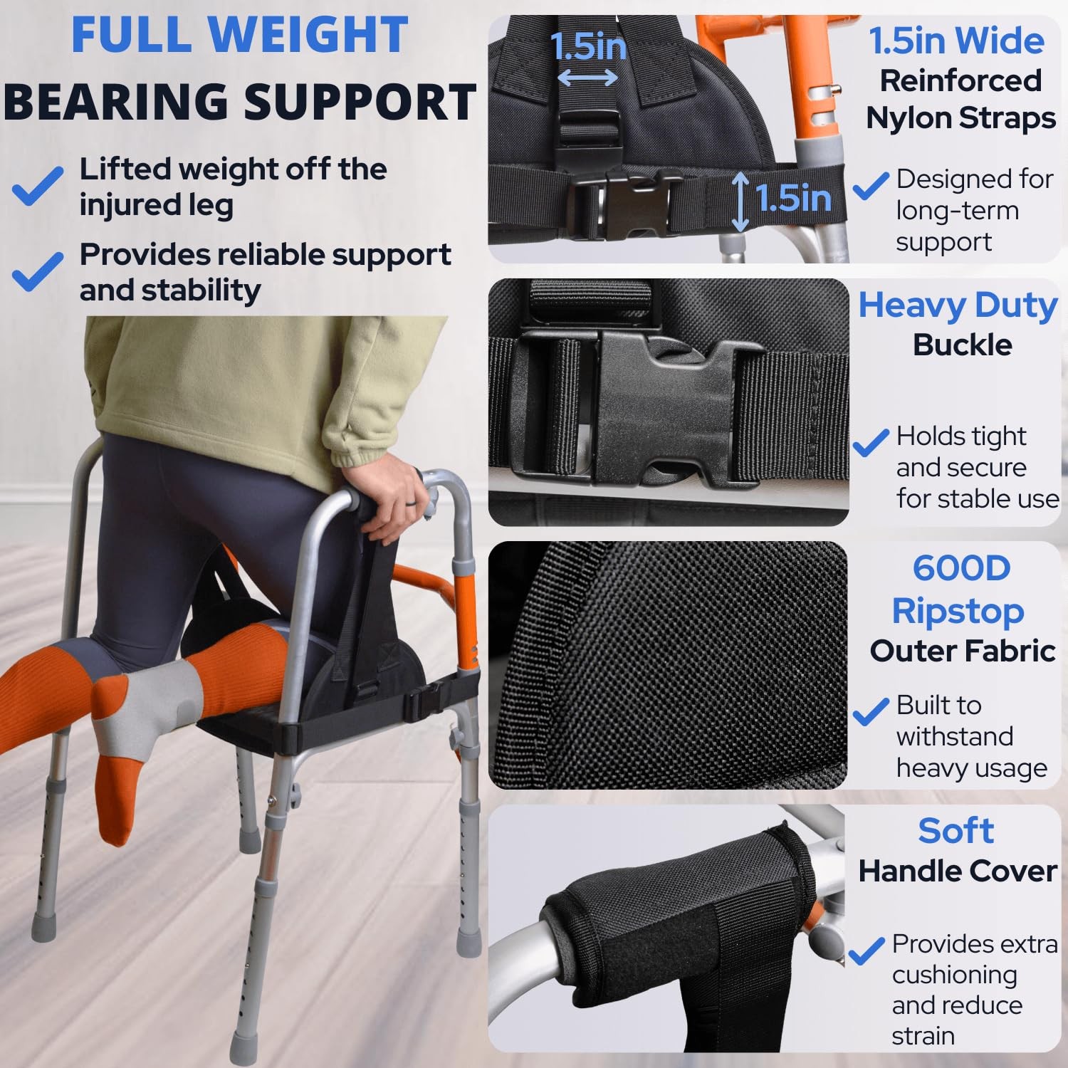 Caredgitz Knee Sling for Walker, Adjustable Cushioned Knee Support for Non We…