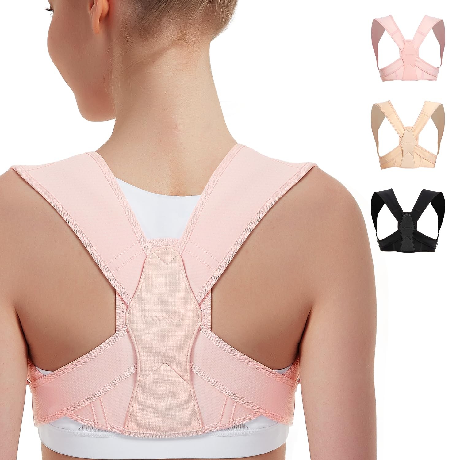 Vicorrect Posture Corrector for Women and Men, Adjustable Small/Medium, Pink