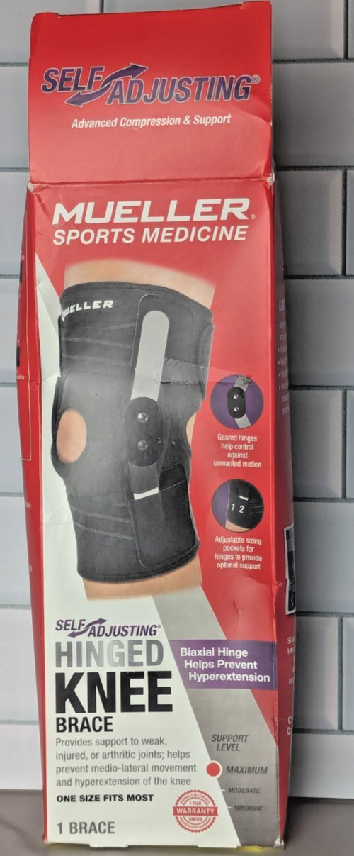Hinged Knee Brace, Mueller, Self-Adjusting, Unisex, One size Fits All, Black New