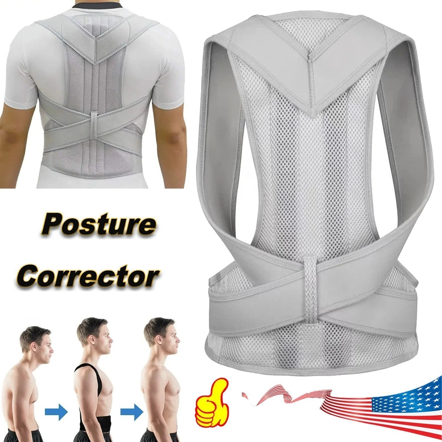 Adjustable Posture Corrector Low Back Support Shoulder Brace Belt for Men Women✅