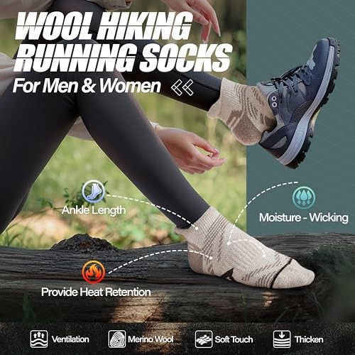 6 Pairs Merino Wool Ankle Hiking Running Socks Large Brown/Grey/Black