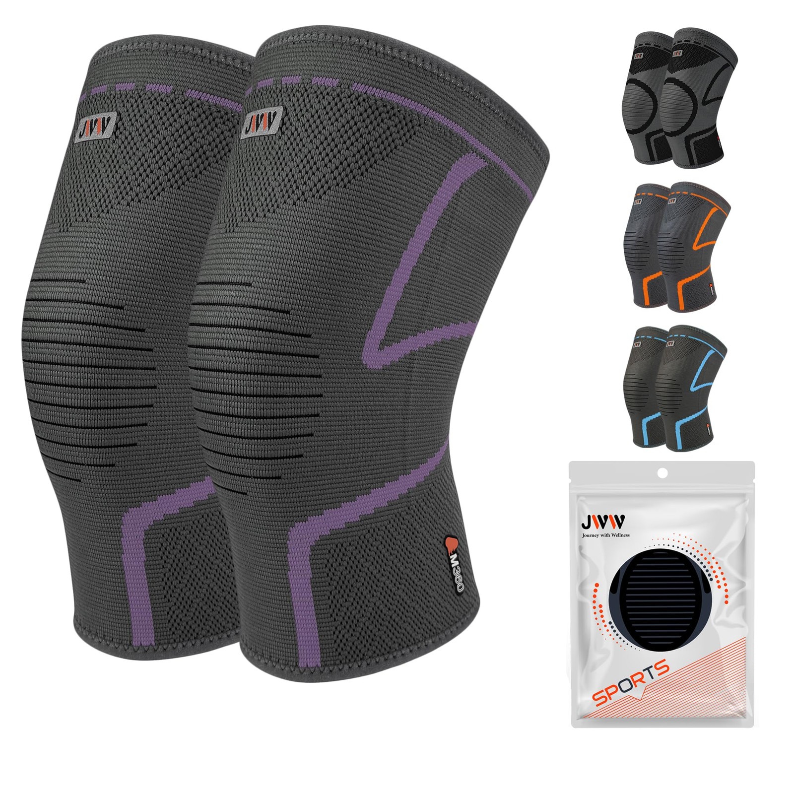 JWW Plus Size Knee Compression Sleeve 2 Pack, Big Thigh Fit, Purple, 2XL | Fu…