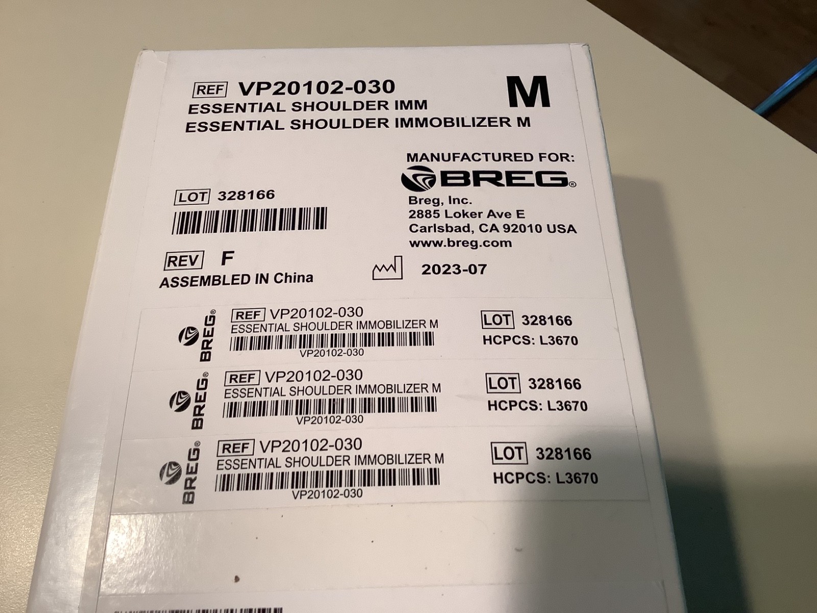 BREG Essential Shoulder Immobilizer SZ M VP20102-030 Medium New Box