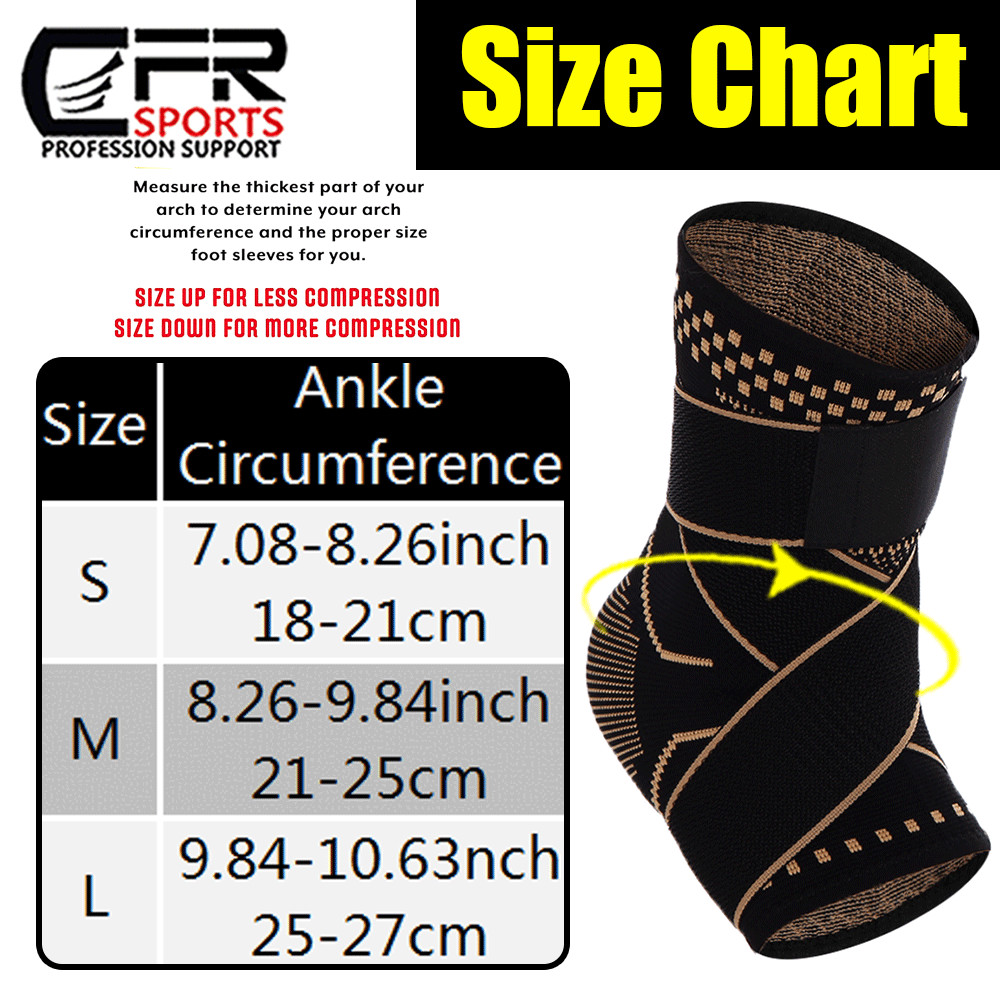 Copper Ankle Support Compression Sleeve Brace Foot Pain Relief Plantar Fasciitis