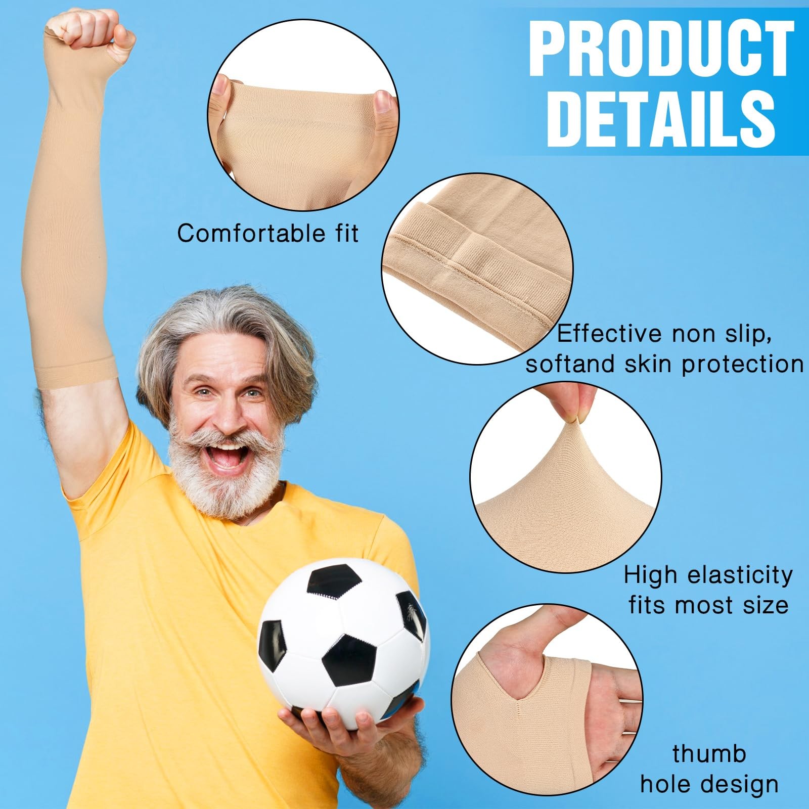 Janmercy 4 Pairs Protective Arm Sleeve for Thin Skin Elderly One Size, Nude