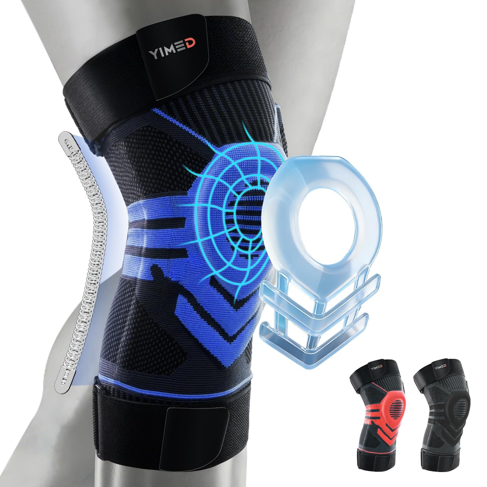 YIMED Knee Brace for Pain with Side Stabilizers & Patella Gel L, Blue