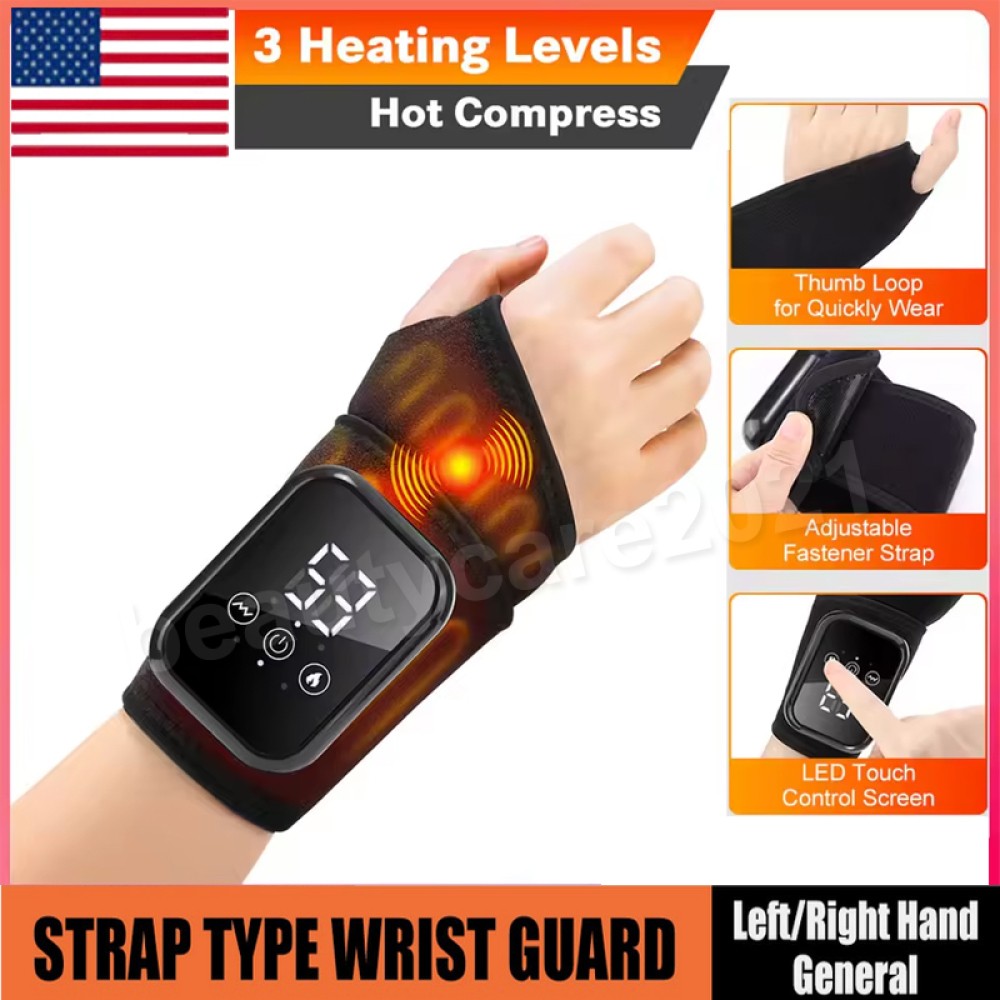 Cordless Wrist Hand Massager 3 Vibration & 3 Hot Compression Therapy Pain Relief