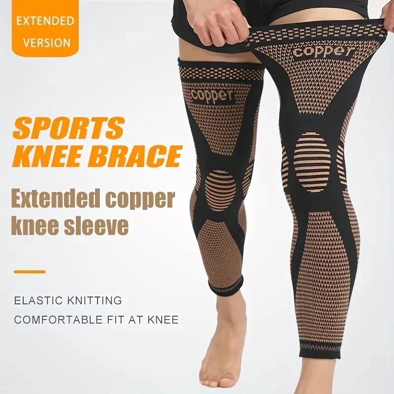 1PC Copper Compression Knee Sleeve Full Leg Support Breathable Knit Brace