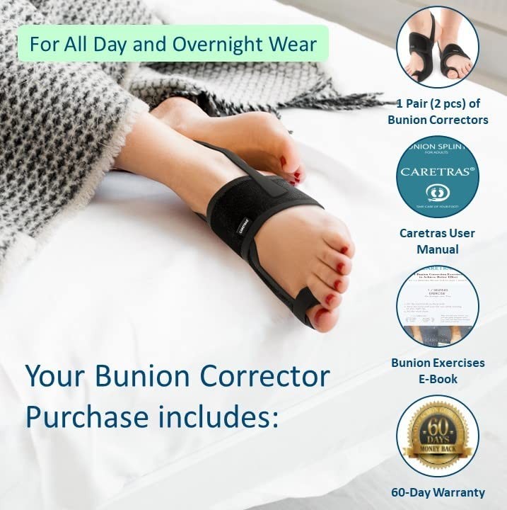 Caretras 2-Pack Bunion Corrector for Women & Men, 2 Count (Pack of 1), Black