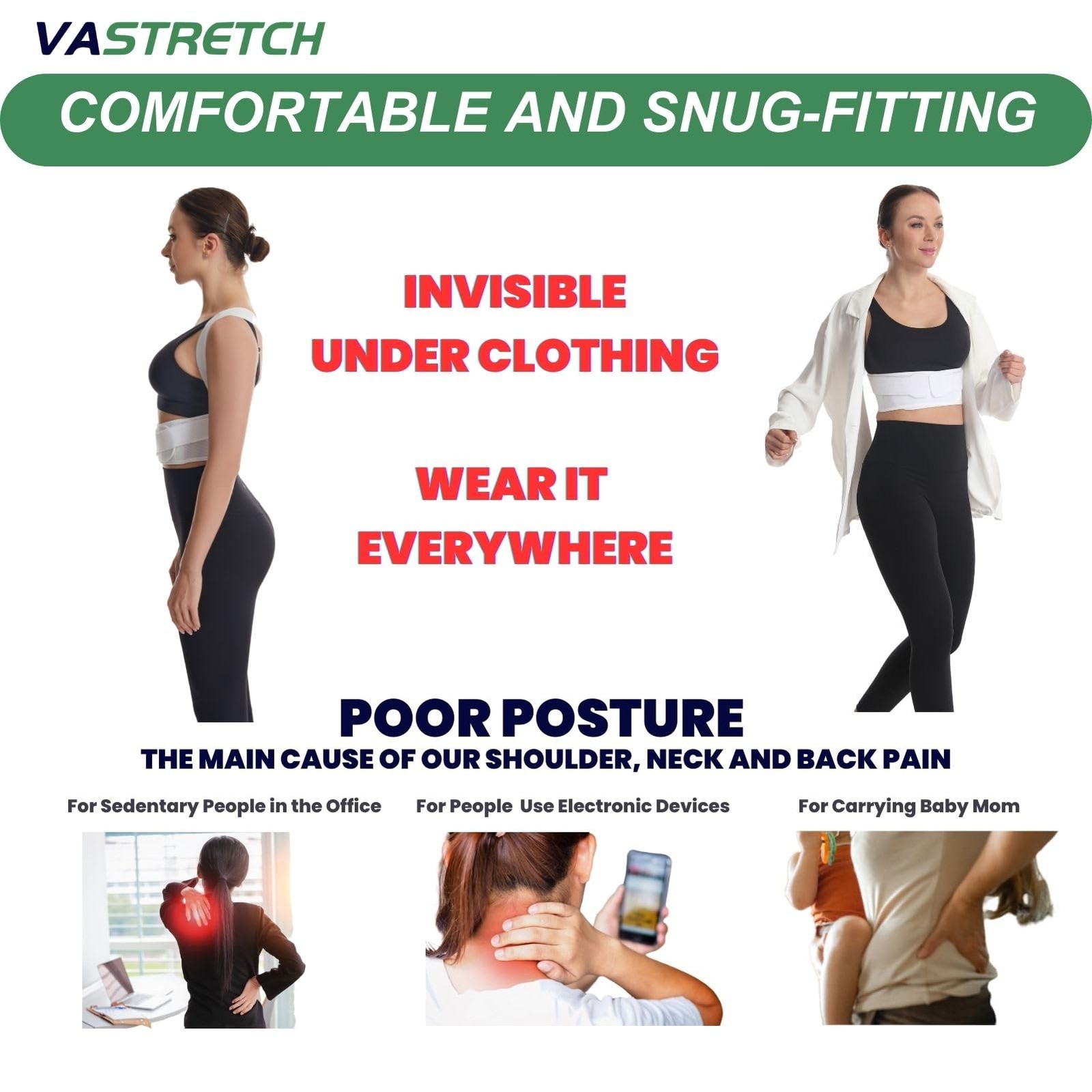 Posture Corrector for Women,Upper Back Pain Support,Slim & Adjustable Shoulde…