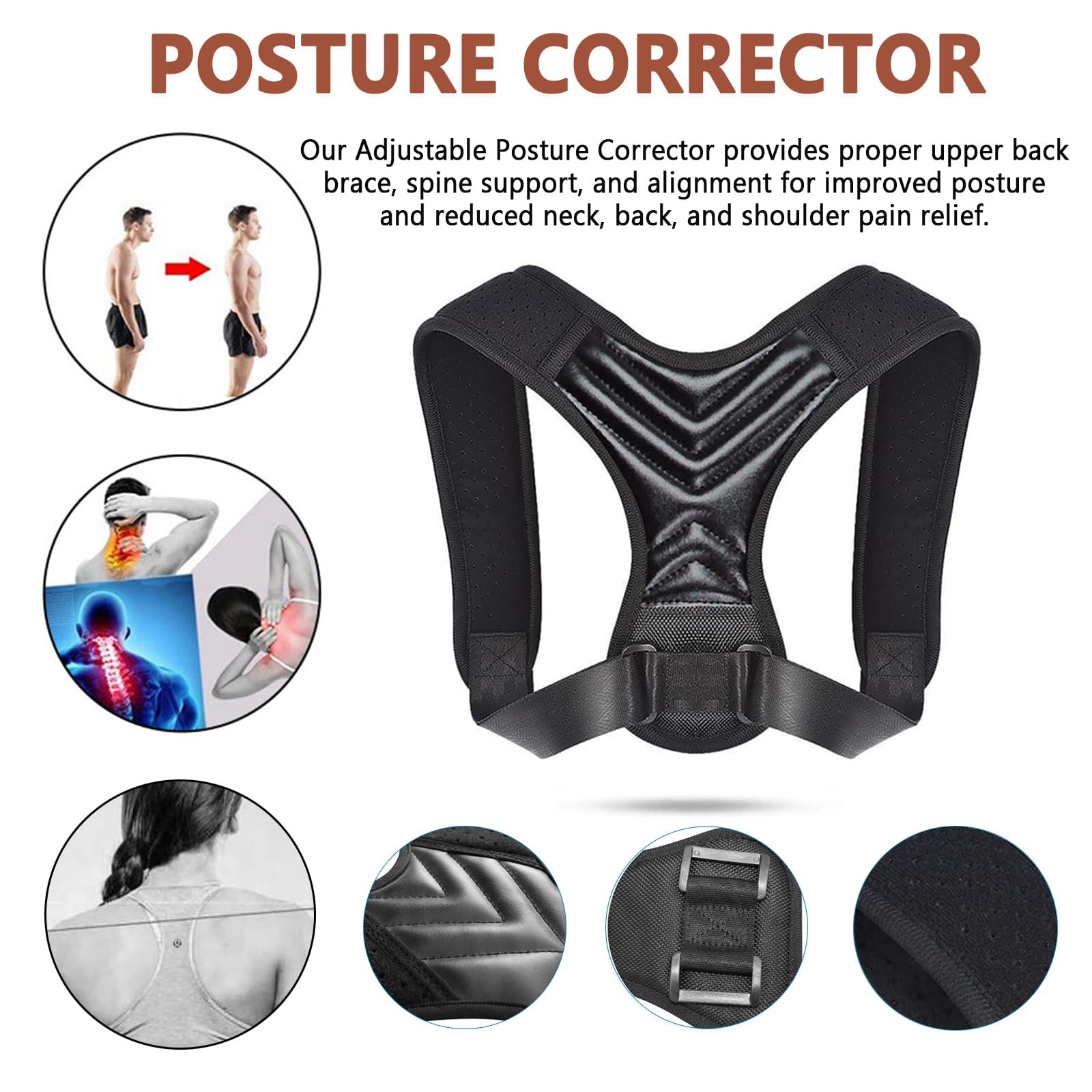 Posture Corrector for Women, Back Straightener Men, Upper Black