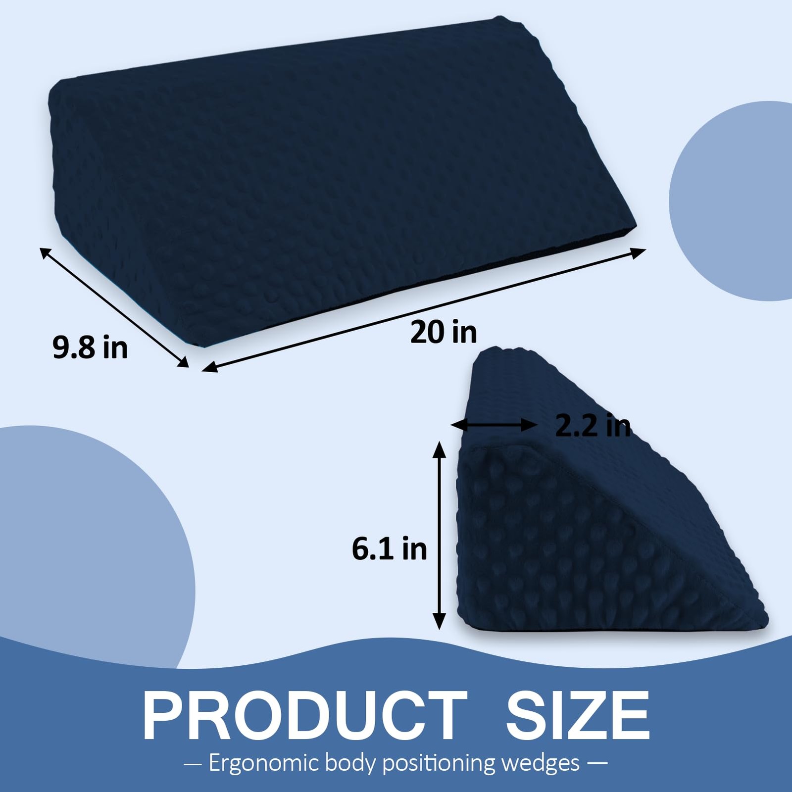 Jacobable Wedge Pillow for Side Sleeping, Body Positioning Foam Dark Blue