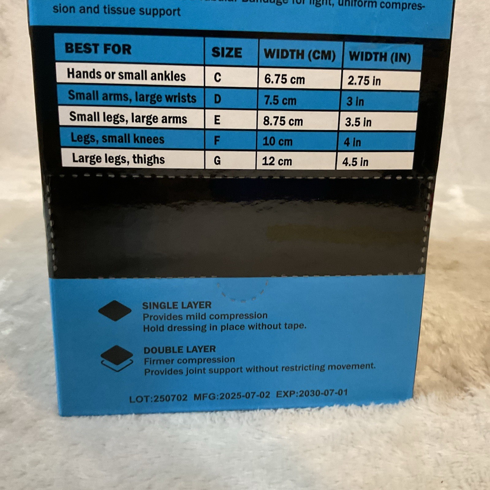 Tubular Bandage Light Compression Open Box Size F 4” X 11 Yds Everlit Care S-M