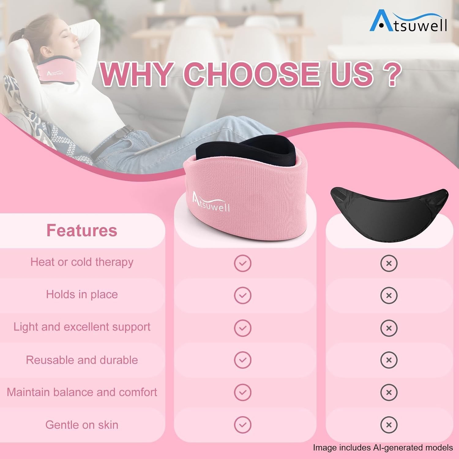 Adjustable Pink Neck Brace with Gel Pack, Posture & Pain Support