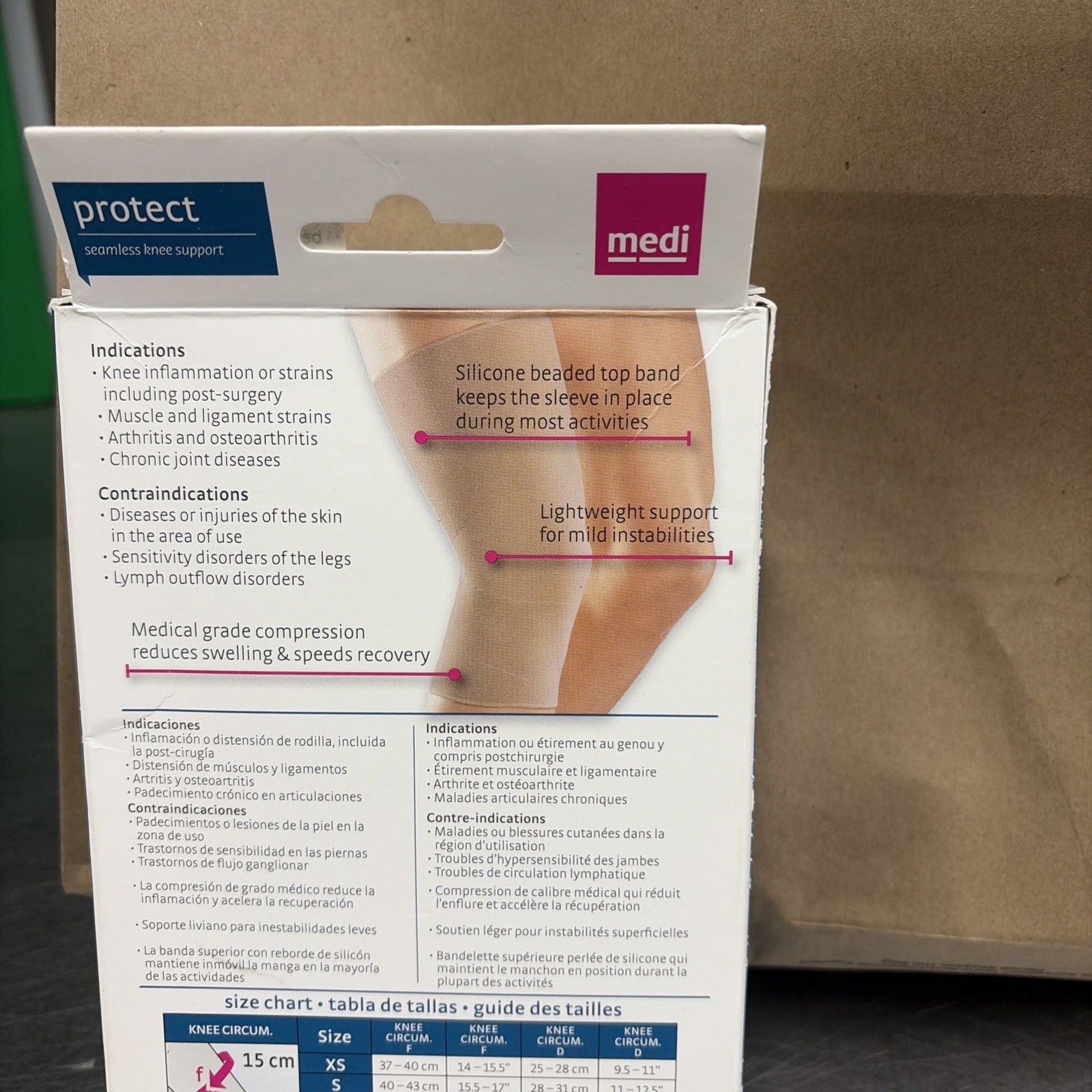 Mediven Seamless Knit Knee Support Silicone Top Band (Beige) Medium 60203