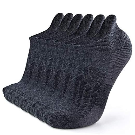 Merino Wool Compression Support Ankle Running Large-X-Large 6 Pairs Dark Grey