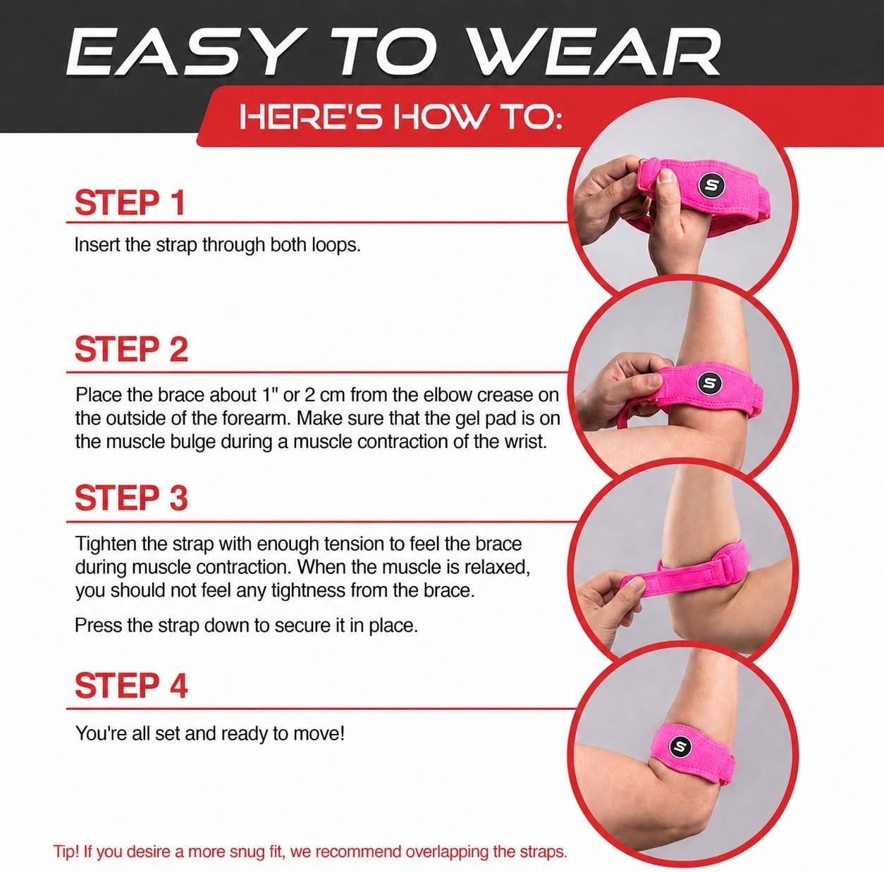 Durable Hot Pink Elbow Brace for Tennis & Golf – Adjustable Support for Recovery