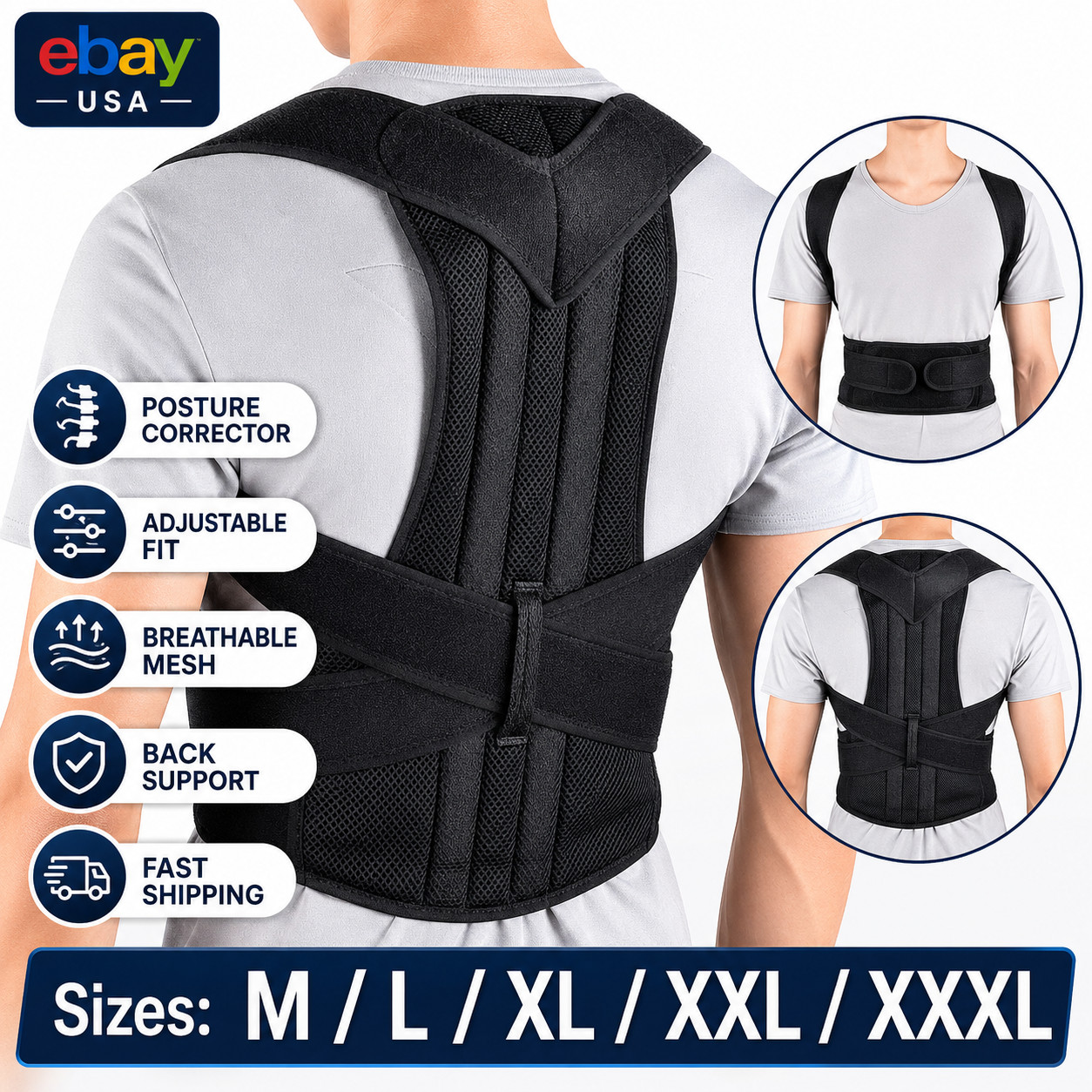 Adjustable Posture Corrector Low Back Support Shoulder Brace Belt for Men Women