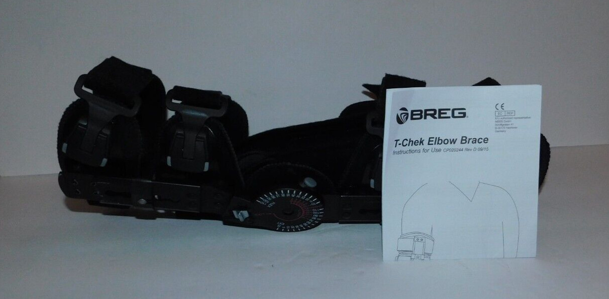 NICE PREOWNED BREG T-CHEK ADJUSTABLE ELBOW BRACE FOR RIGHT ARM WITH STRAP