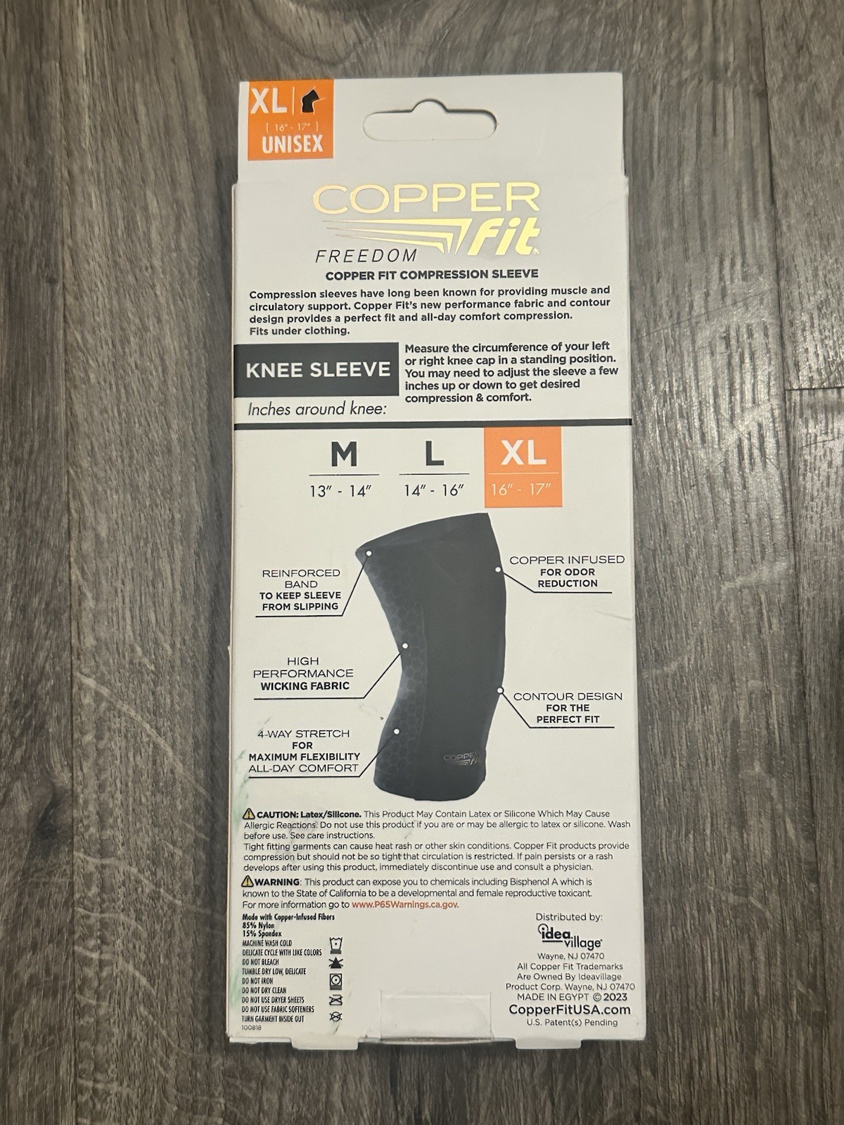 Copper Fit Freedom Knee Compression Sleeve Copper Infused Nylon/Spandex Black XL