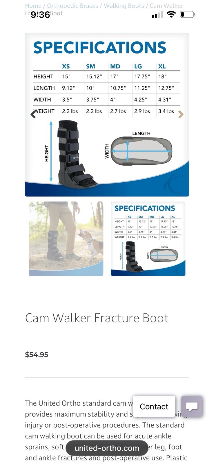 New united ortho cam walker fracture boot Medium See Size Chart Pic