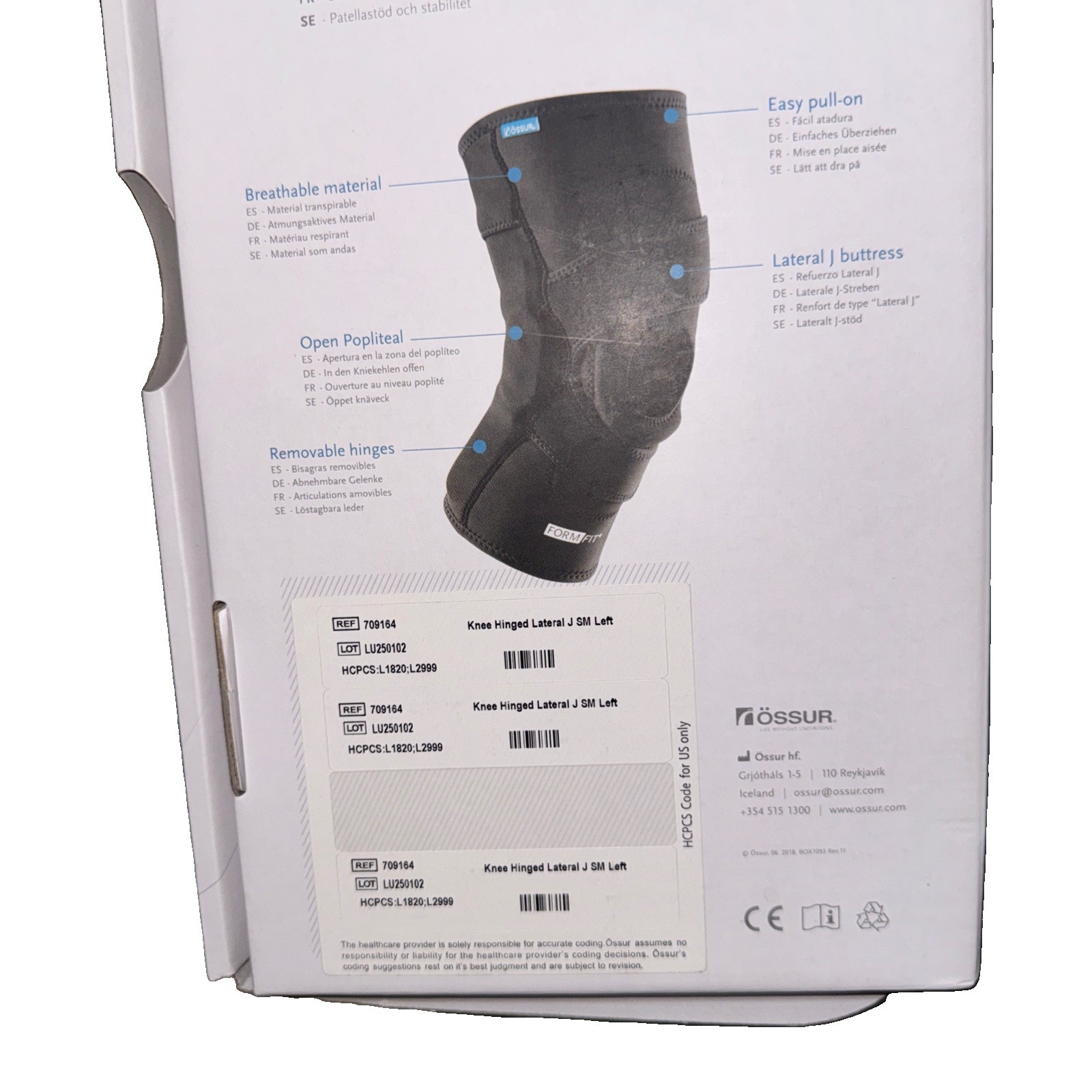 Ossur Form Fit Hinged Pull-On Lateral Left Knee J Brace, Small – NEW!